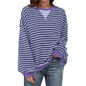 Striped Oversized Crewneck Long Sleeve Y2K Pullover Sweatshirt Purple